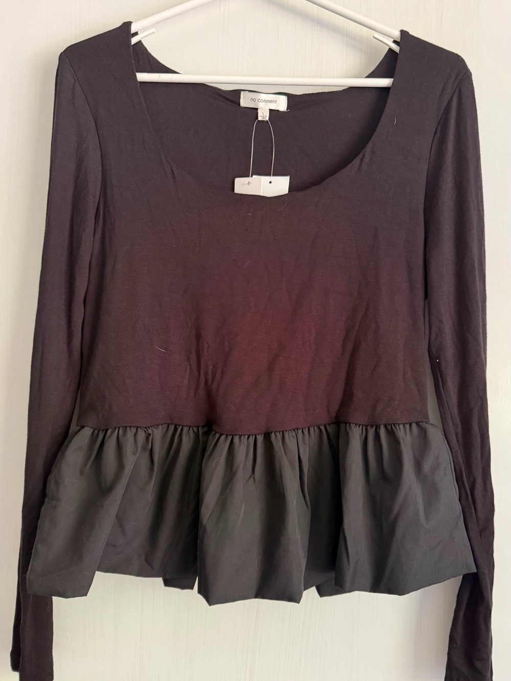 No Comment Scoop-Neck Peplum Blouse in Black